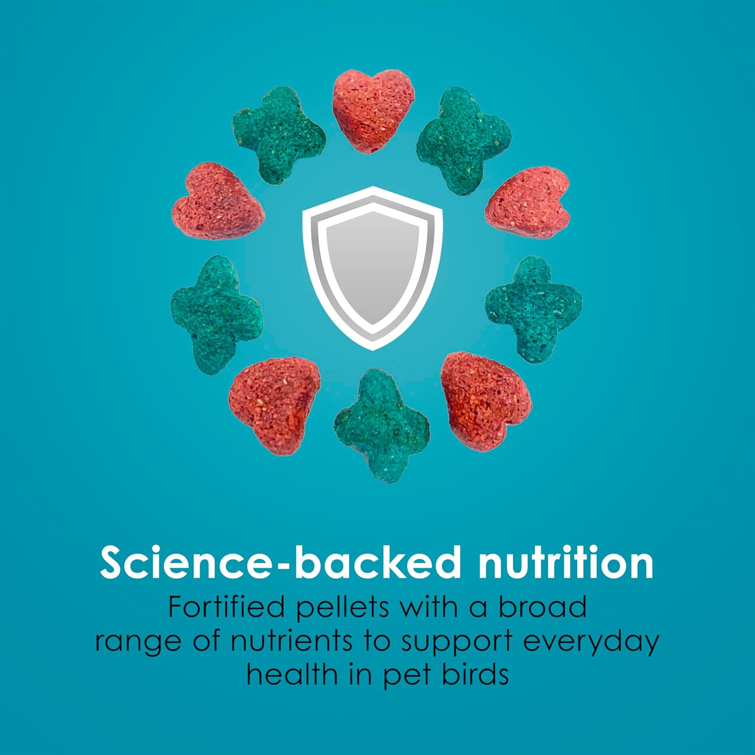 Kaytee Forti-Diet Pro Health Nourish+Protect bird food bag for conures and lovebirds showing colorful bird pellets and packaging.