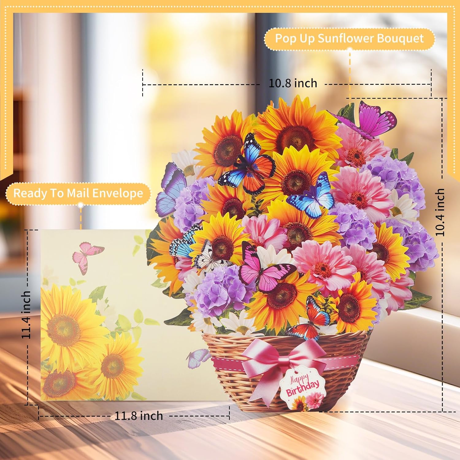 MZD8391 birthday card with music and lights, pop-up design featuring a colorful happy birthday message and festive decorations.