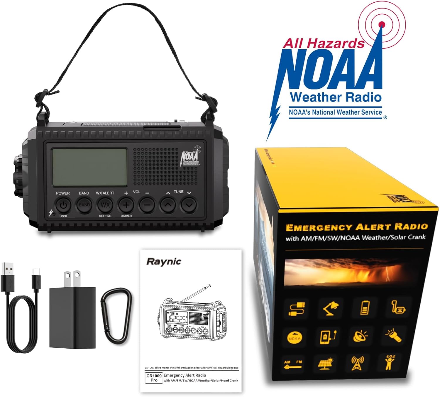 Raynic NOAA Weather Radio, 5000mAh/18500mWh Solar Hand Crank Emergency Radio