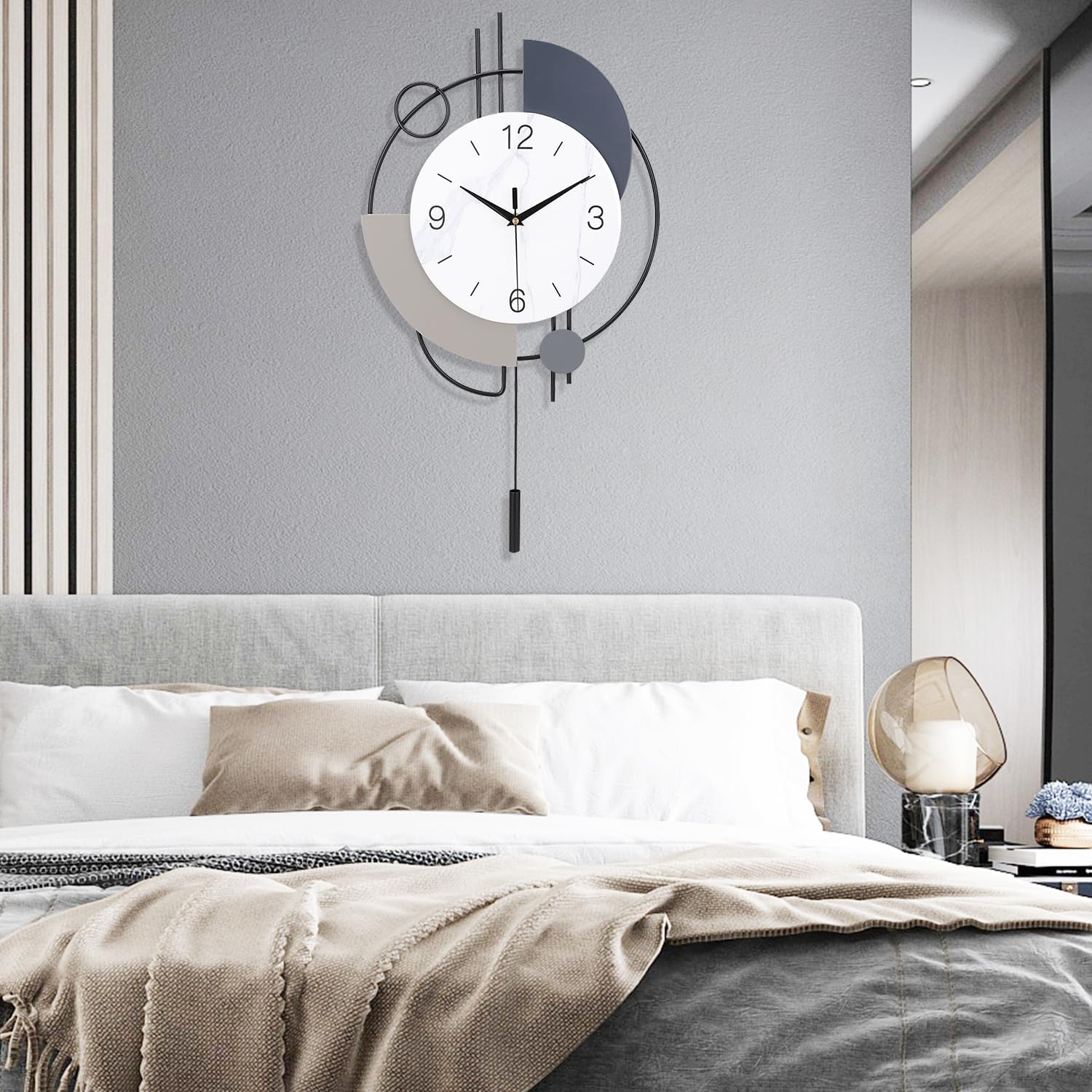 Dankeit large wall clock with silent quartz movement, battery operated, featuring a classic pendulum and a clear clock face.