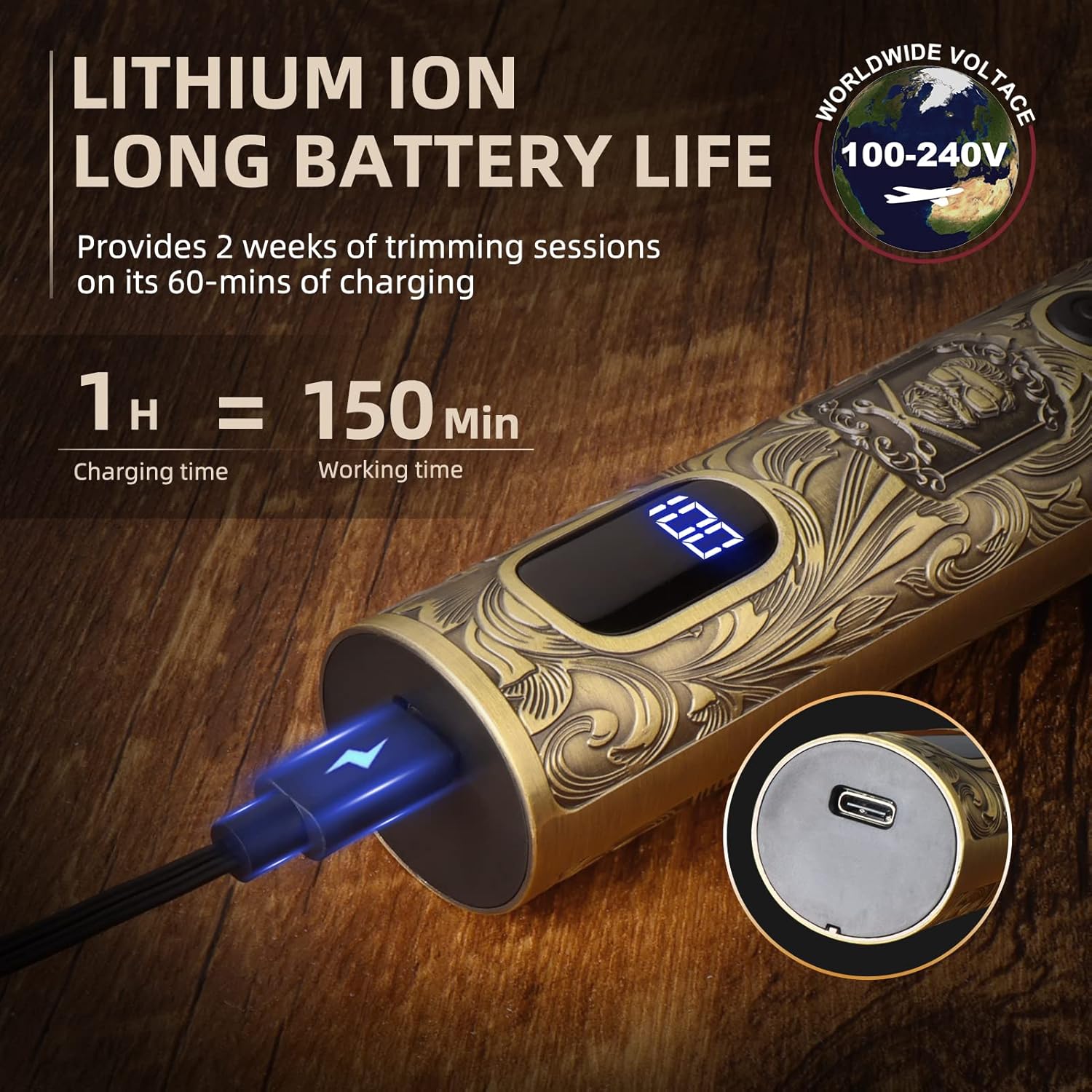 Ufree electric beard trimmer and shaver for men with cordless hair clipping and shaving capabilities, sleek and ergonomic design.