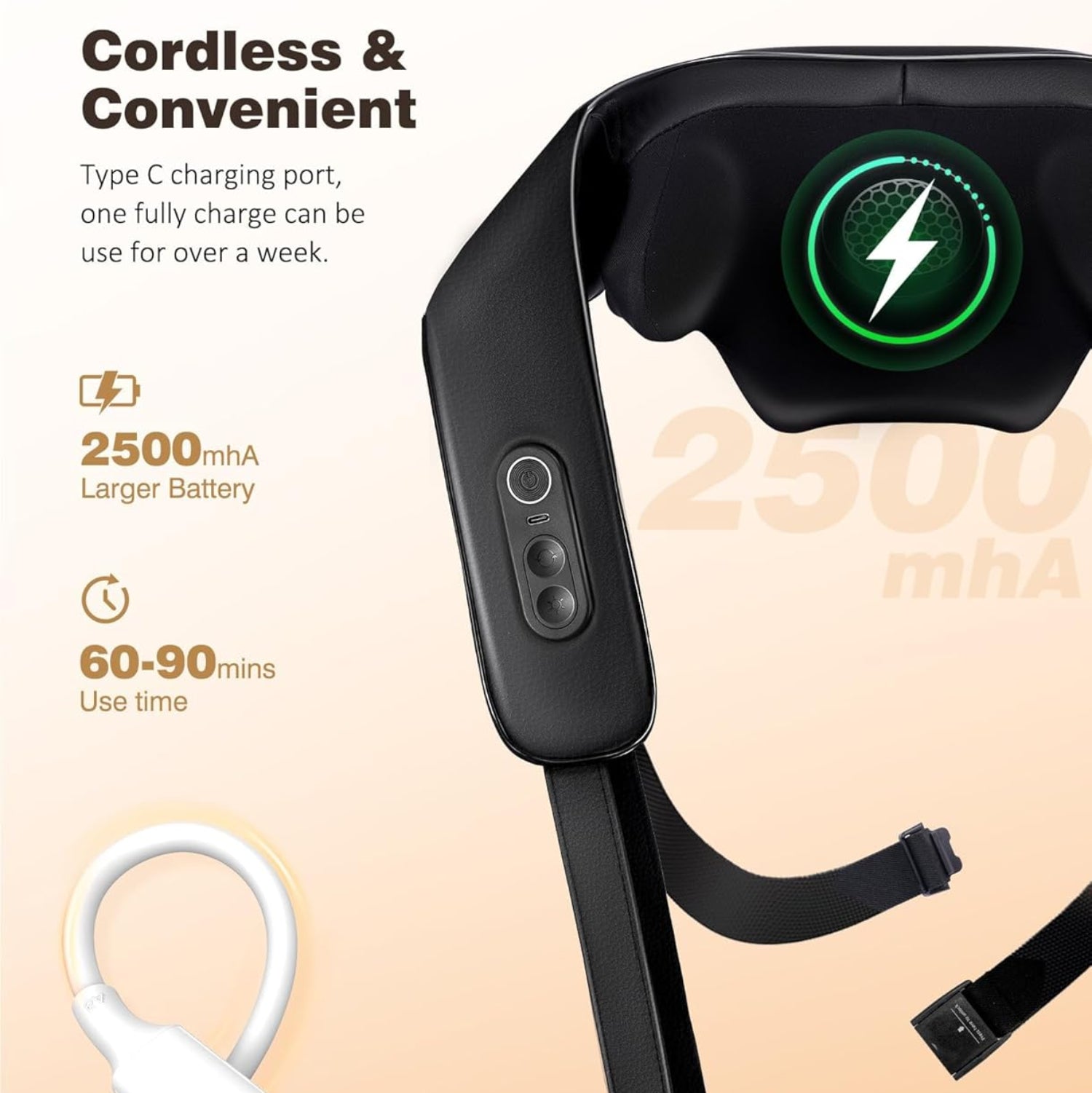 KNQZE cordless neck and shoulder massager with heat, showing compact design and ergonomic shape for relaxing muscle relief.