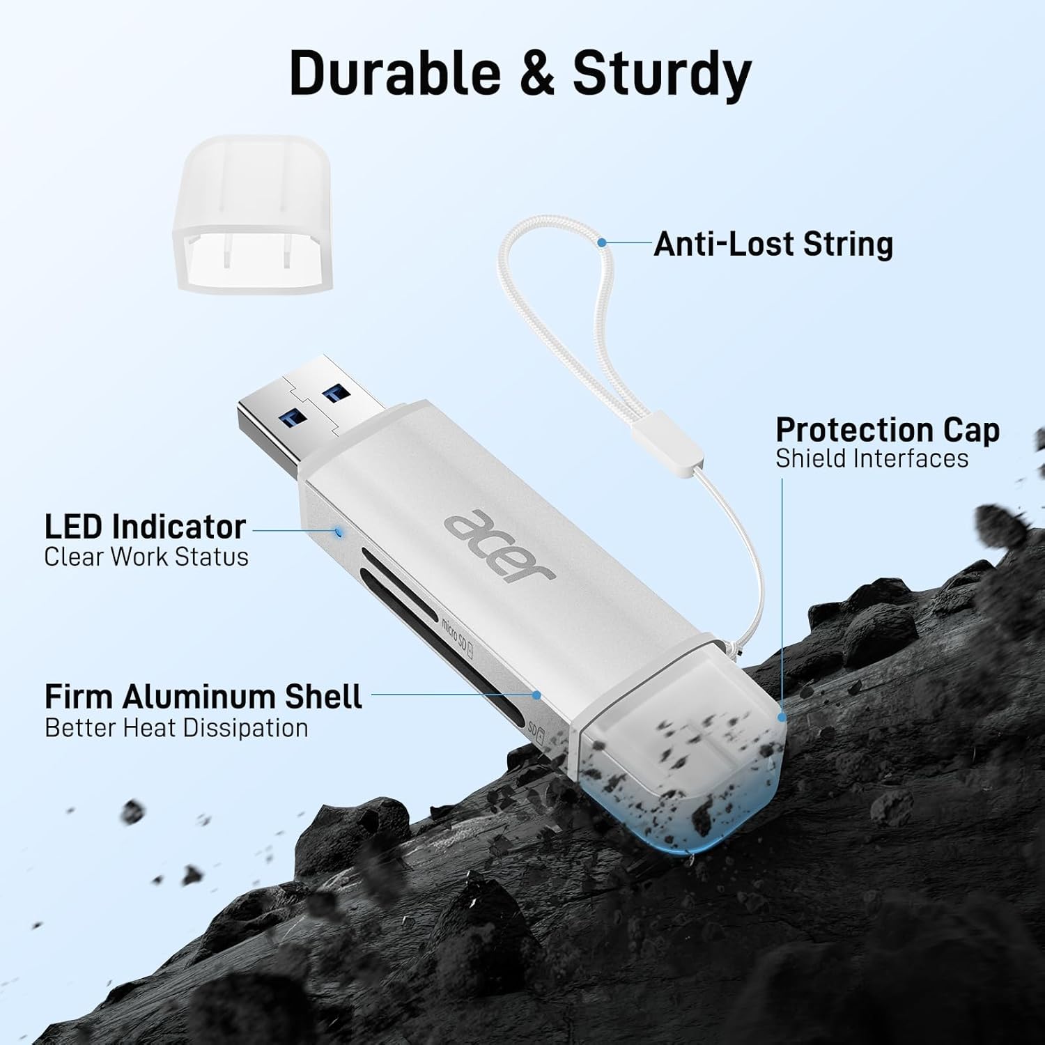 acer SD Card Reader USB C, Dual Slots USB 3.0 Type C to Micro SD Card Adapter
