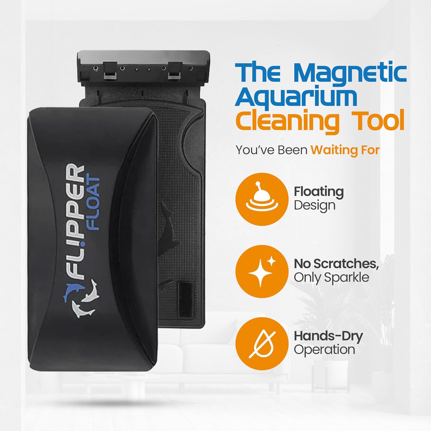 FLIPPER Float Standard Magnetic Aquarium Cleaner 2-in-1 Flip Scrubber showing the magnetic scrubber and float design for aquarium cleaning.