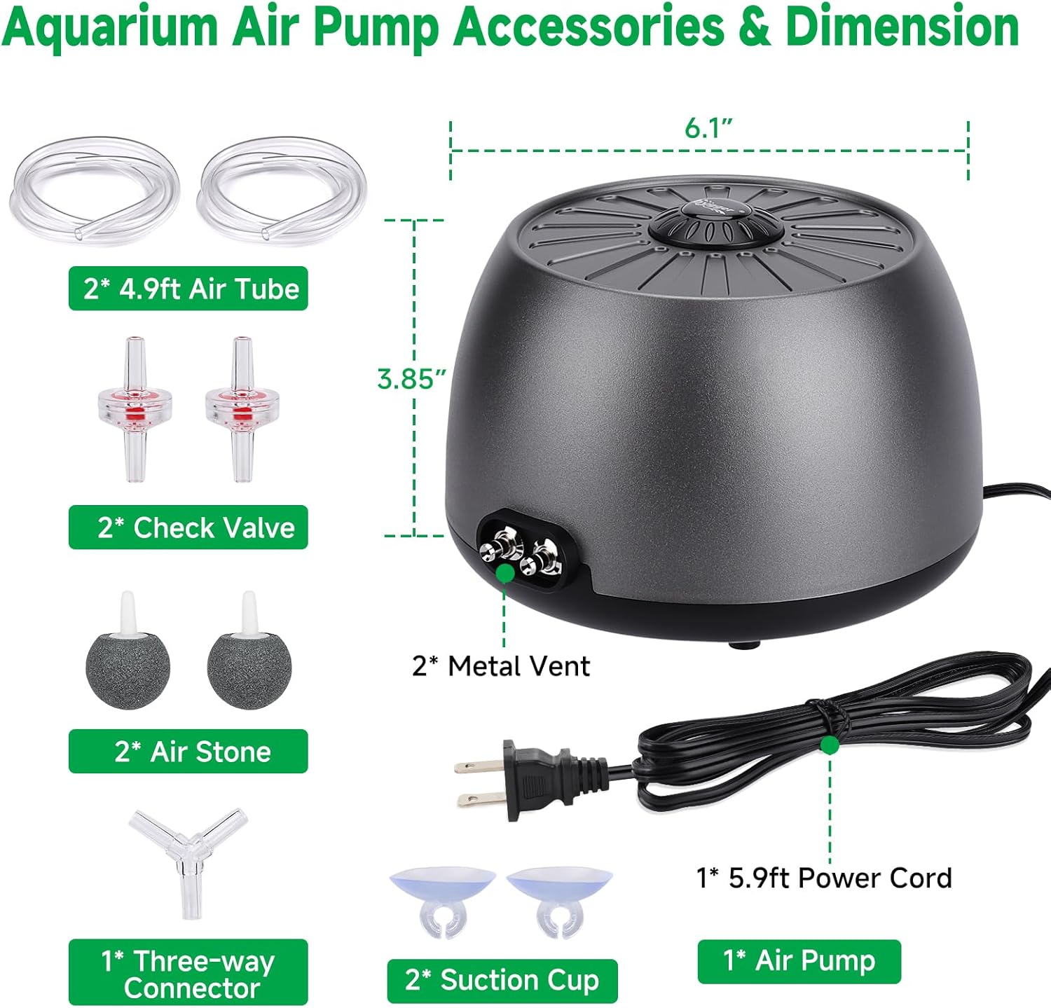 hygger Quiet Adjustable Aquarium Air Pump, 5W/8W Dual Output Fish Tank