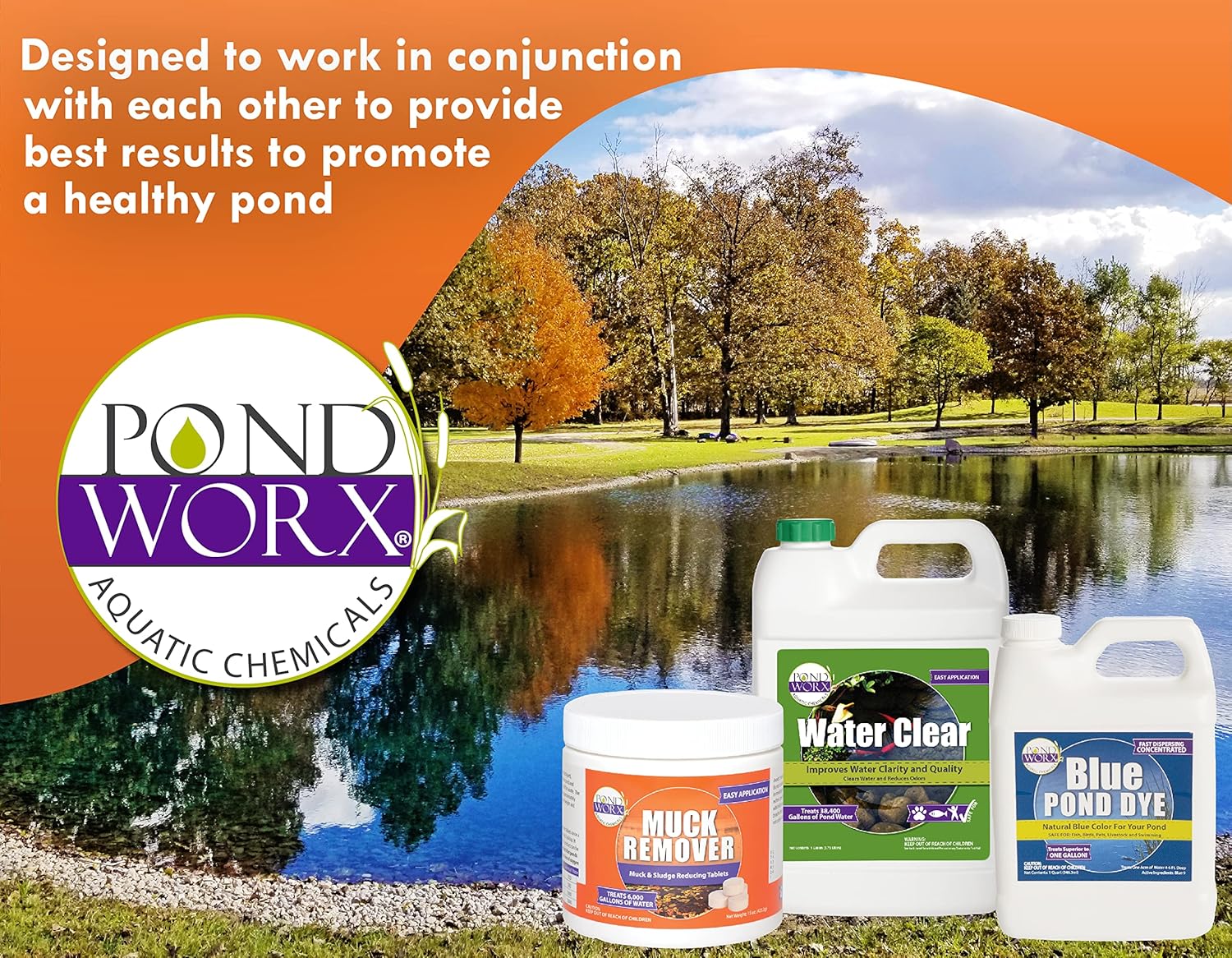 Pondworx Pond Bacteria bottle with label, concentrated formula designed for large pond water treatment and biological filtration.