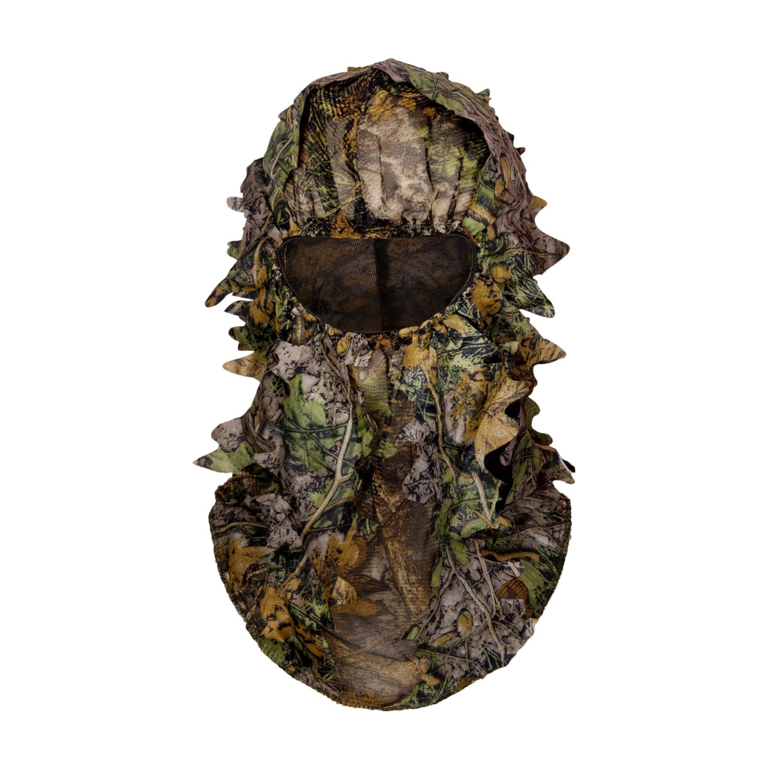 Ginsco Ghillie suit full face mask and gloves set with 3D leafy camouflage for men, M size, designed for outdoor concealment.