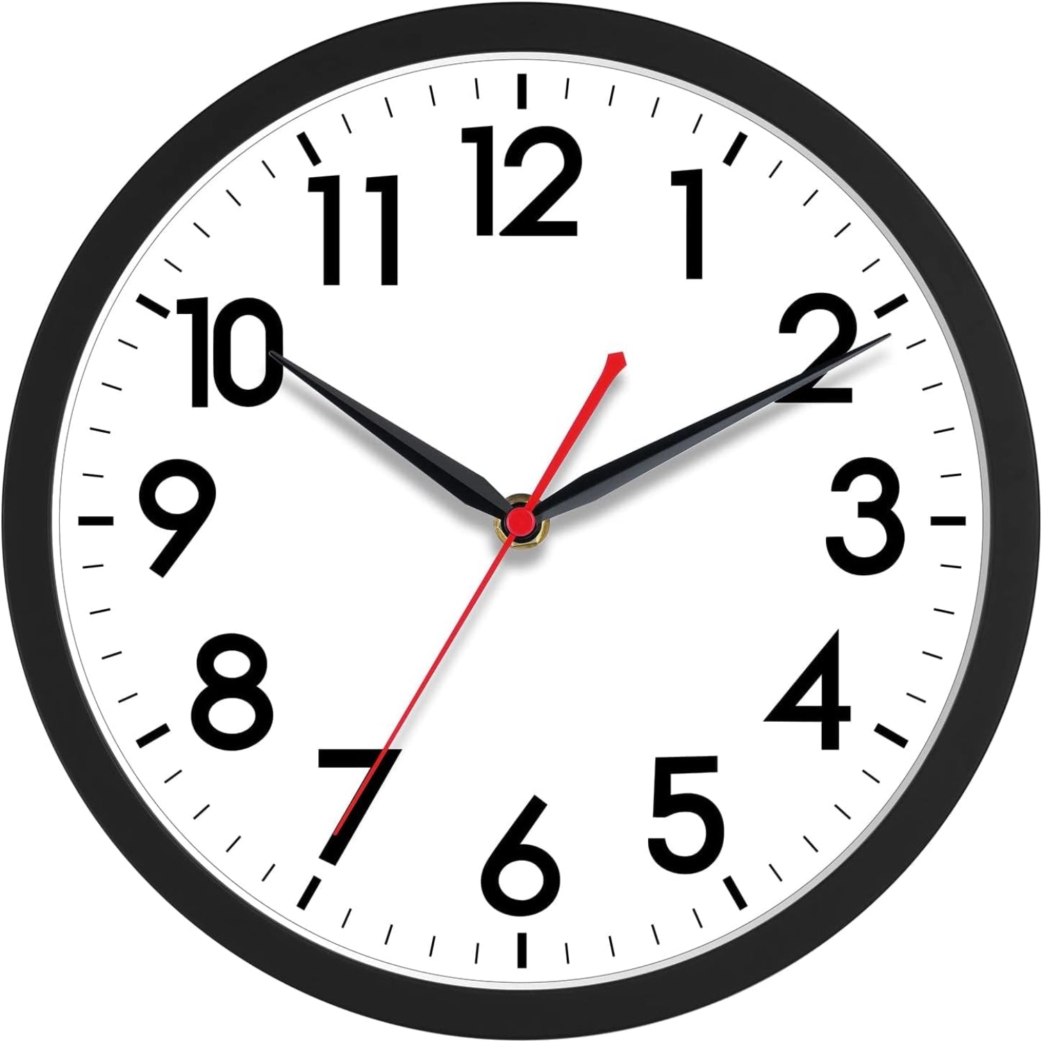 AKCISOT 14-inch modern wall clock with silent, non-ticking mechanism, battery operated, featuring a sleek design for home decor.