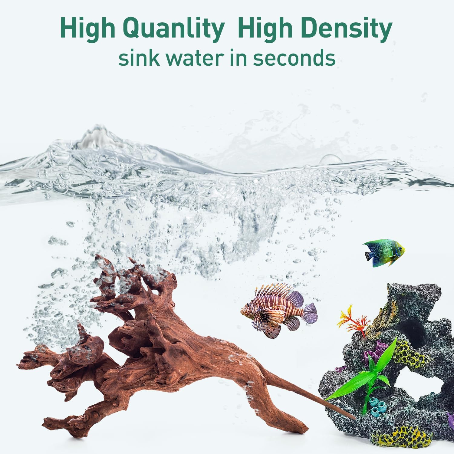 WDEFUN natural large driftwood for aquarium decor, 2-piece set with pieces measuring 10 to 14 inches, ideal for fish tanks.