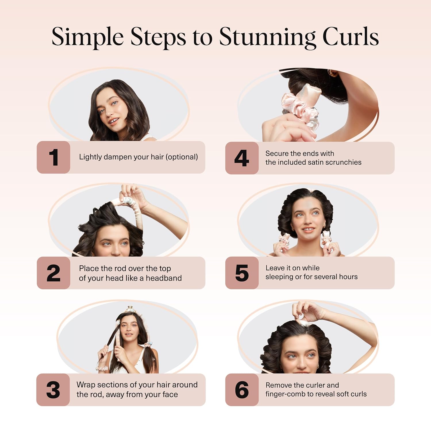 Kitsch satin heatless curlers set with 34-inch hair curlers for overnight curling, soft satin material, and easy styling.