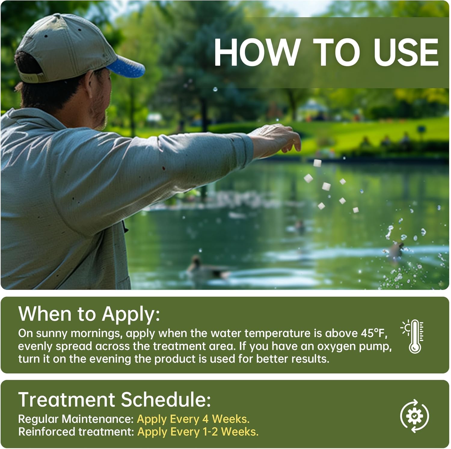 LMJP Muck Reducer 5LB natural sludge solution tablets for ponds and lakes, showing tablets in a container.