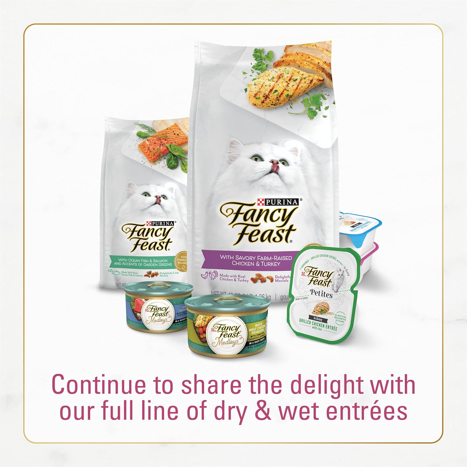 Bag of Fancy Feast dry cat food with filet mignon flavor, seafood, and shrimp, 12-pound bag for feline nutrition.