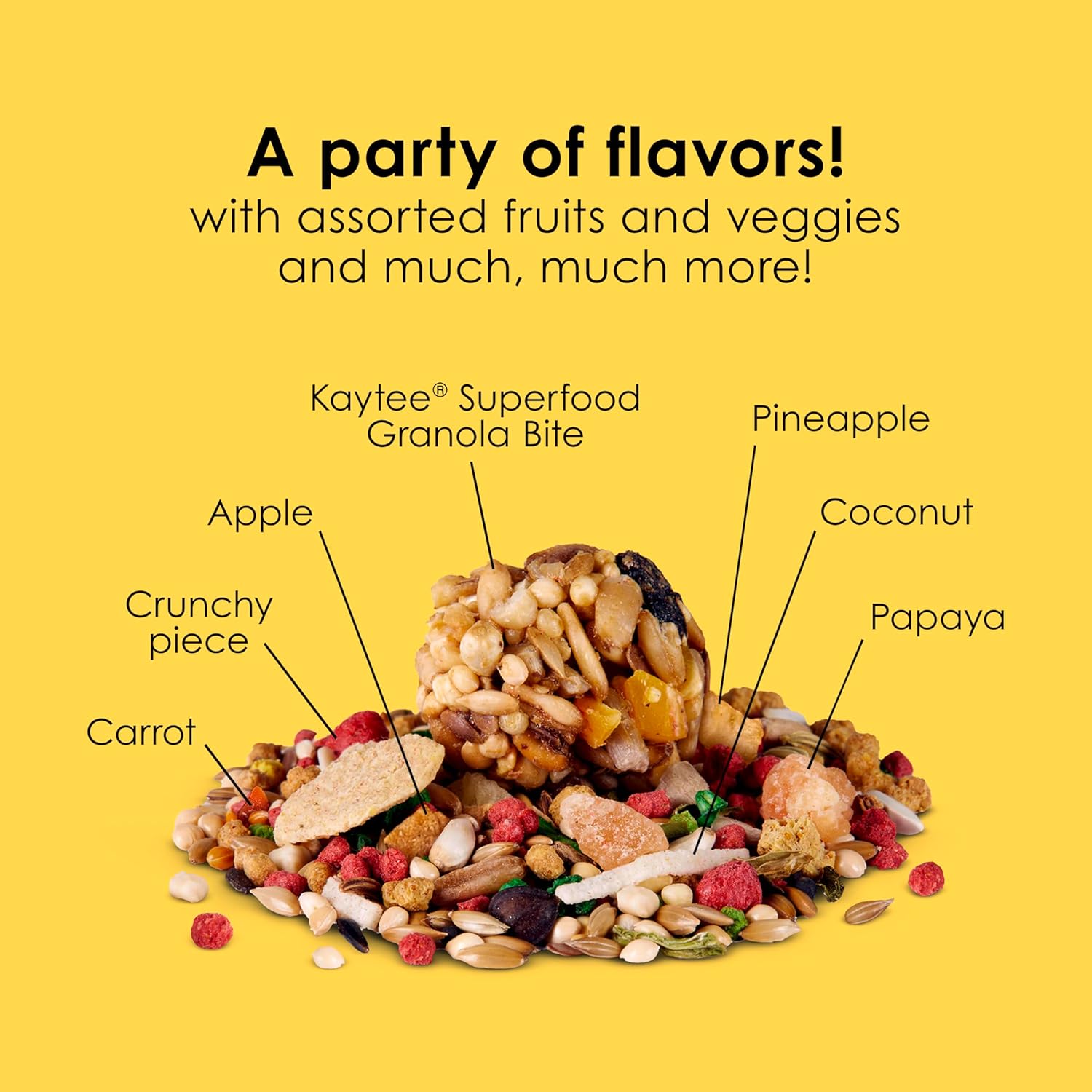 Kaytee Fiesta Parakeet Food bag showing colorful blend of seeds and pellets, designed to support parakeet skin and feather health