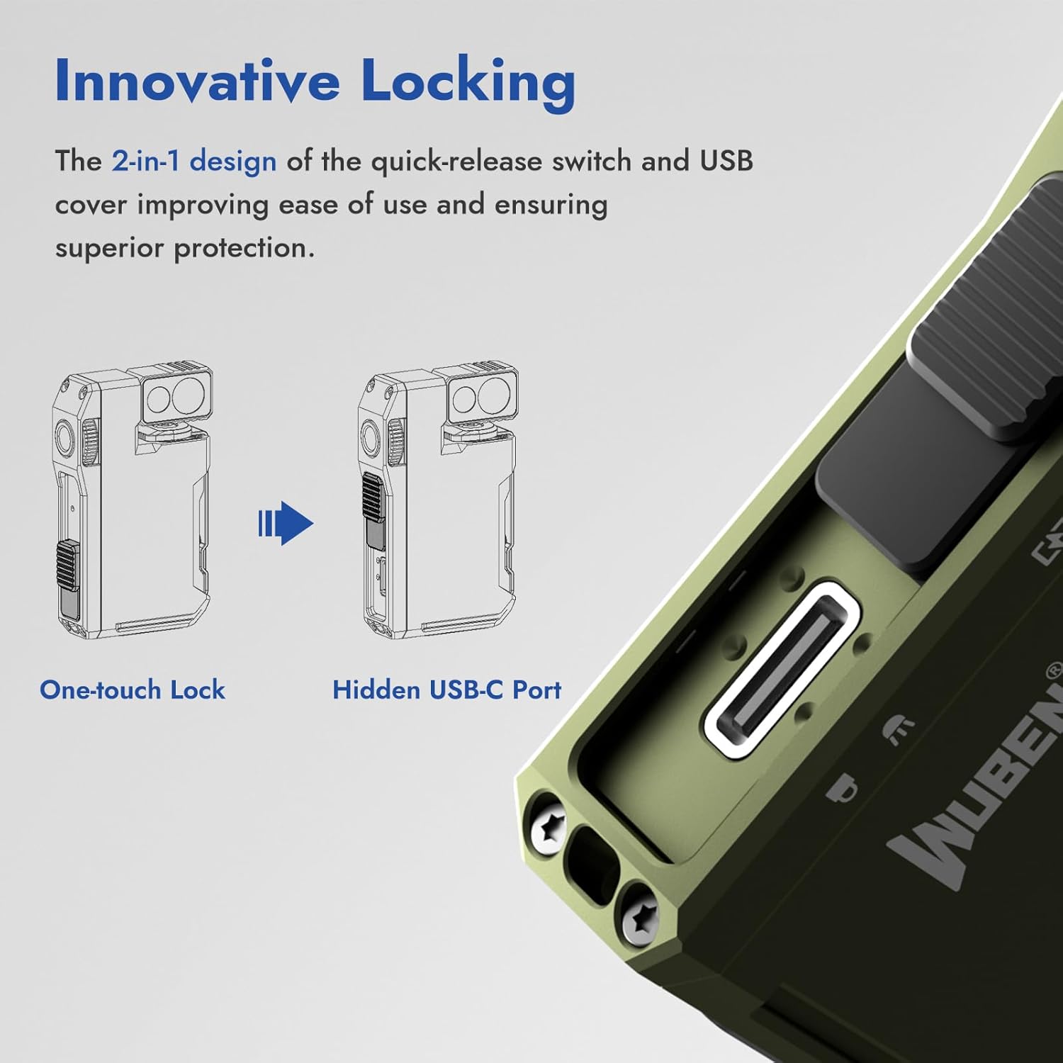 WUBEN G5 Rechargeable EDC Flashlight, Powerful RGB Flashights, 400 Lumens, Green