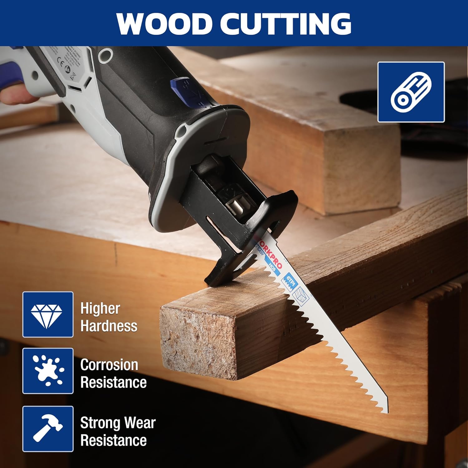 WORKPRO 32-piece reciprocating saw blade set featuring metal and woodcutting blades, including pruner saw blades for versatile cutting tasks.