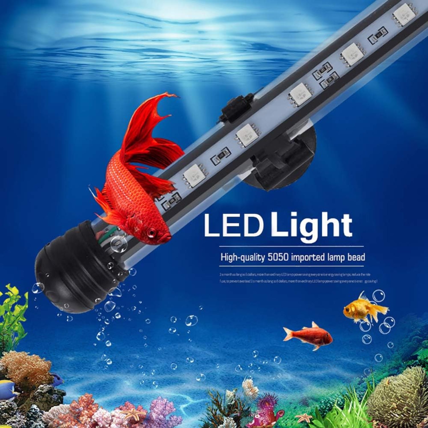 MQ 8-inch submersible LED aquarium light with 1.2W color-changing feature for fish tanks, ideal for vibrant underwater displays.
