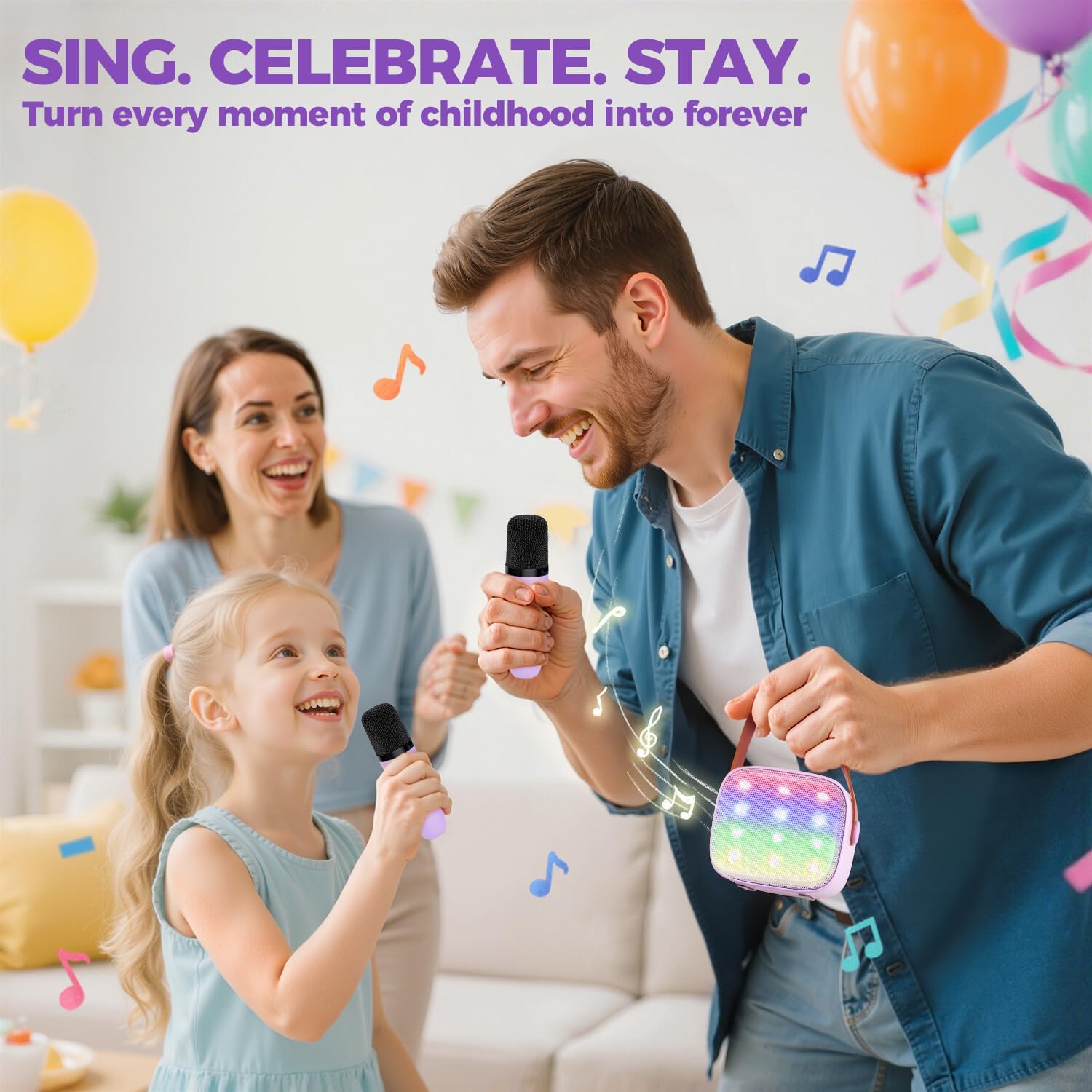 Karaoke Machine for Kids, Portable Mini Speaker with 2 Wireless Microphones