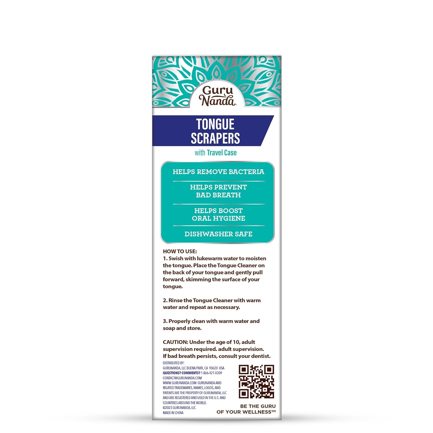 GuruNanda tongue scraper variety pack with two U-shaped scrapers and travel case for oral hygiene and fresh breath.