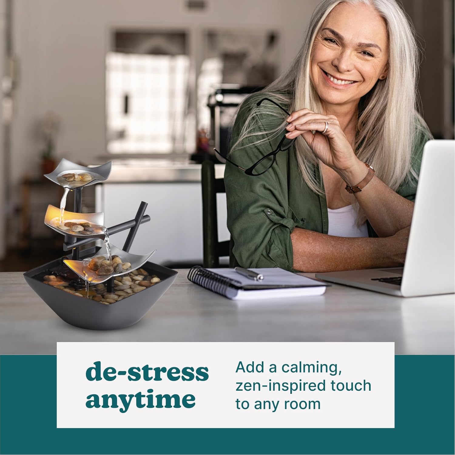 Homedics Tabletop Water Fountain, Home Décor Soothing Sound Machine - Automatic