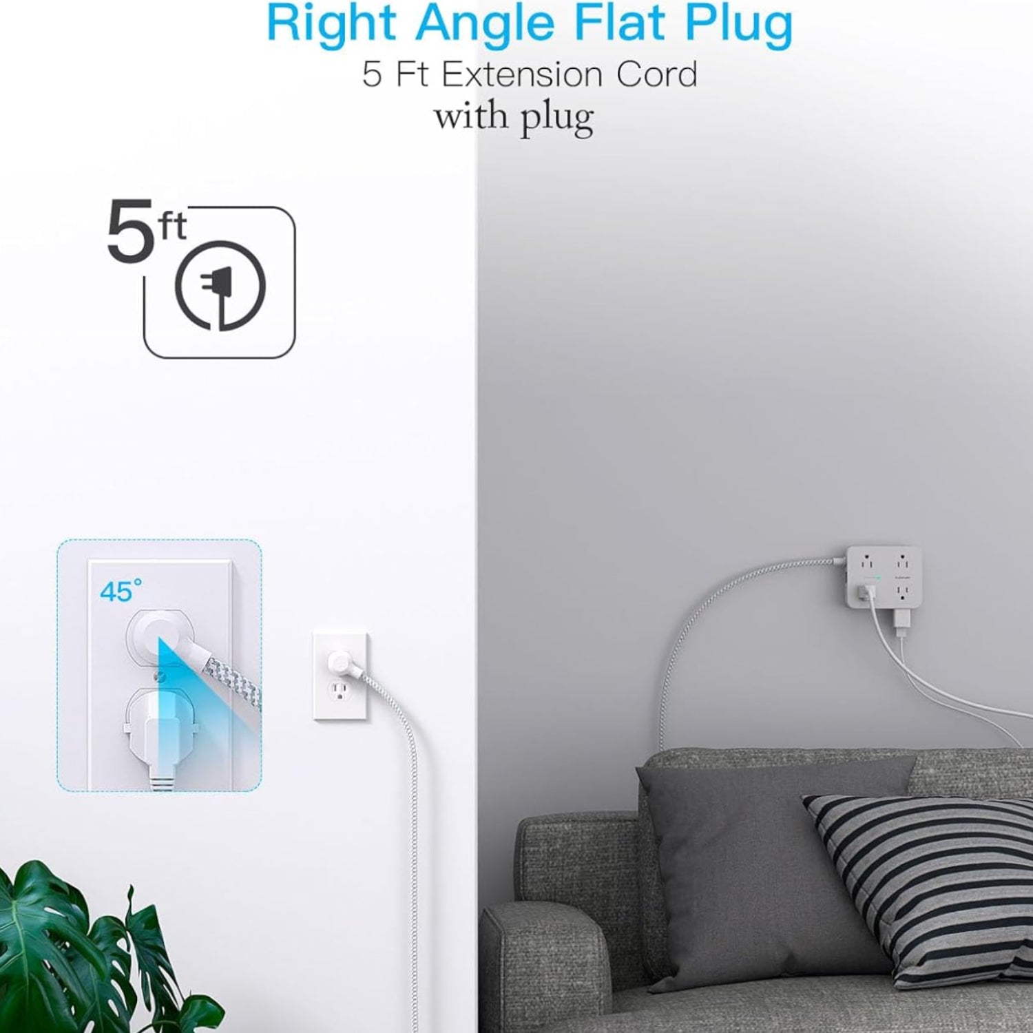 HANYCONY surge protector power strip with 8 outlets and 4 USB charging ports, including 2 USB-C ports, on a white background.