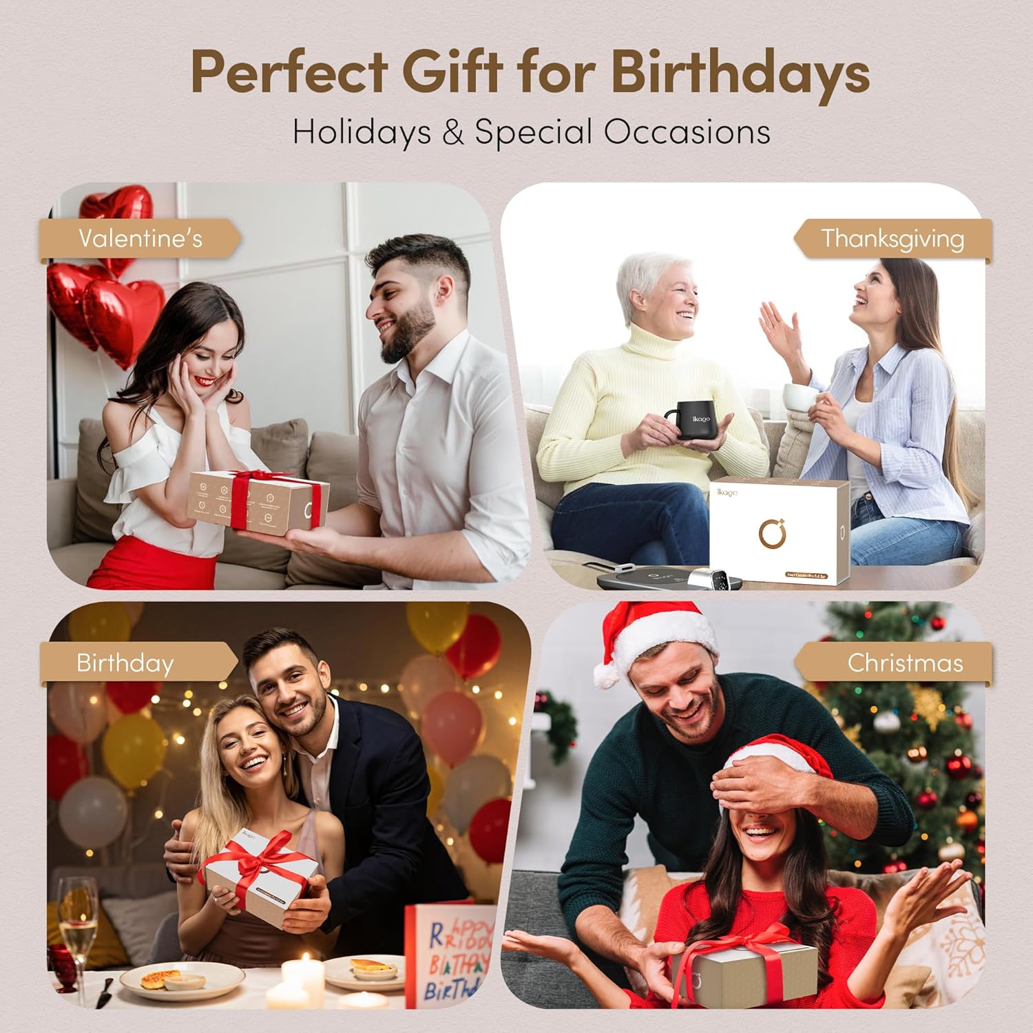 Coffee Mug Warmer & iKago Mug Set, Accurate Temperature Control Smart Heated Mug for Desk, Electric Coffee Warmer with Auto Shut Off & Real-Time Temp Display, Gifts for Men Women, 15oz Ceramic Mug