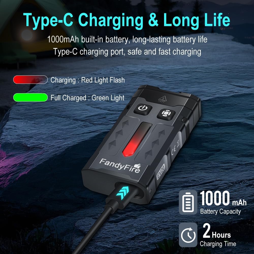 1100 Lumen Small EDC Keychain Flashlight with Green Beam - Rechargeable RGB