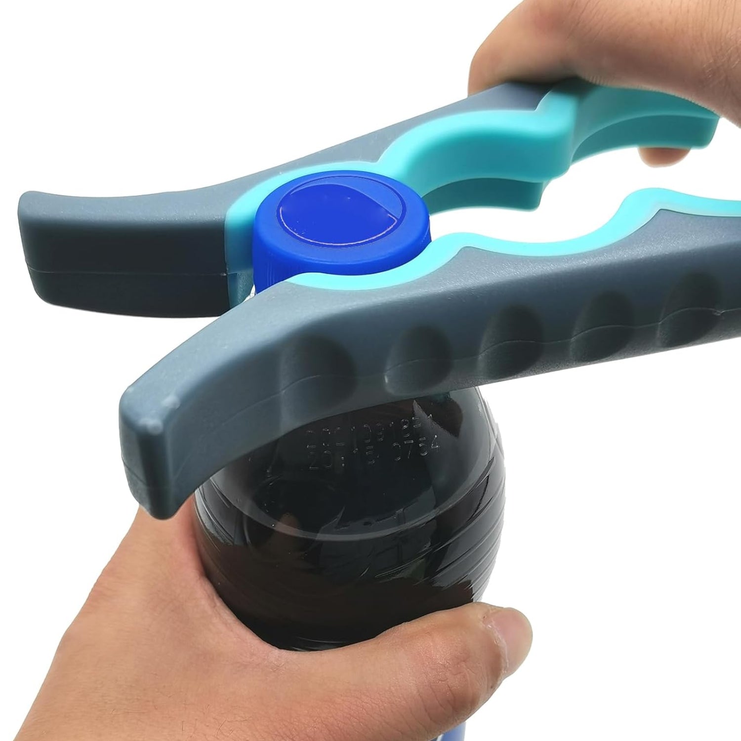 Bottle opener being used on a bottle with a white background