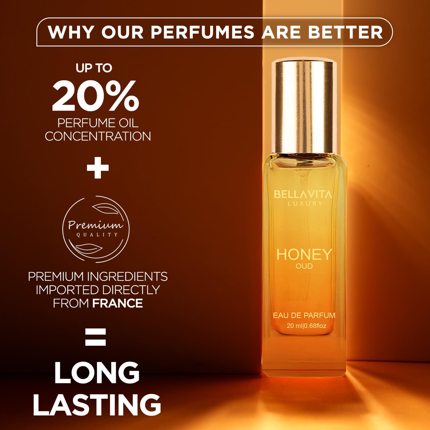 Bellavita Luxury Honey oud Eau de Parfum | 20 ml (0.7 fl.oz.) | Travel Size Perfume