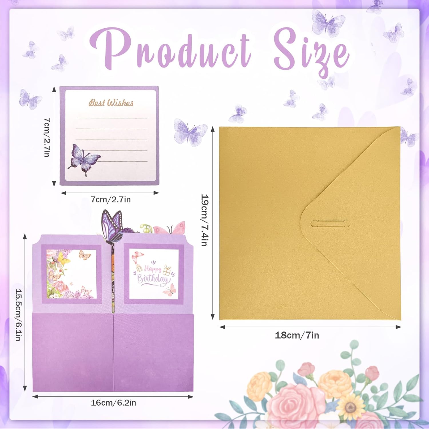 Hierein butterfly pop-up birthday card for women, featuring colorful butterfly design and "Happy Birthday" message inside.