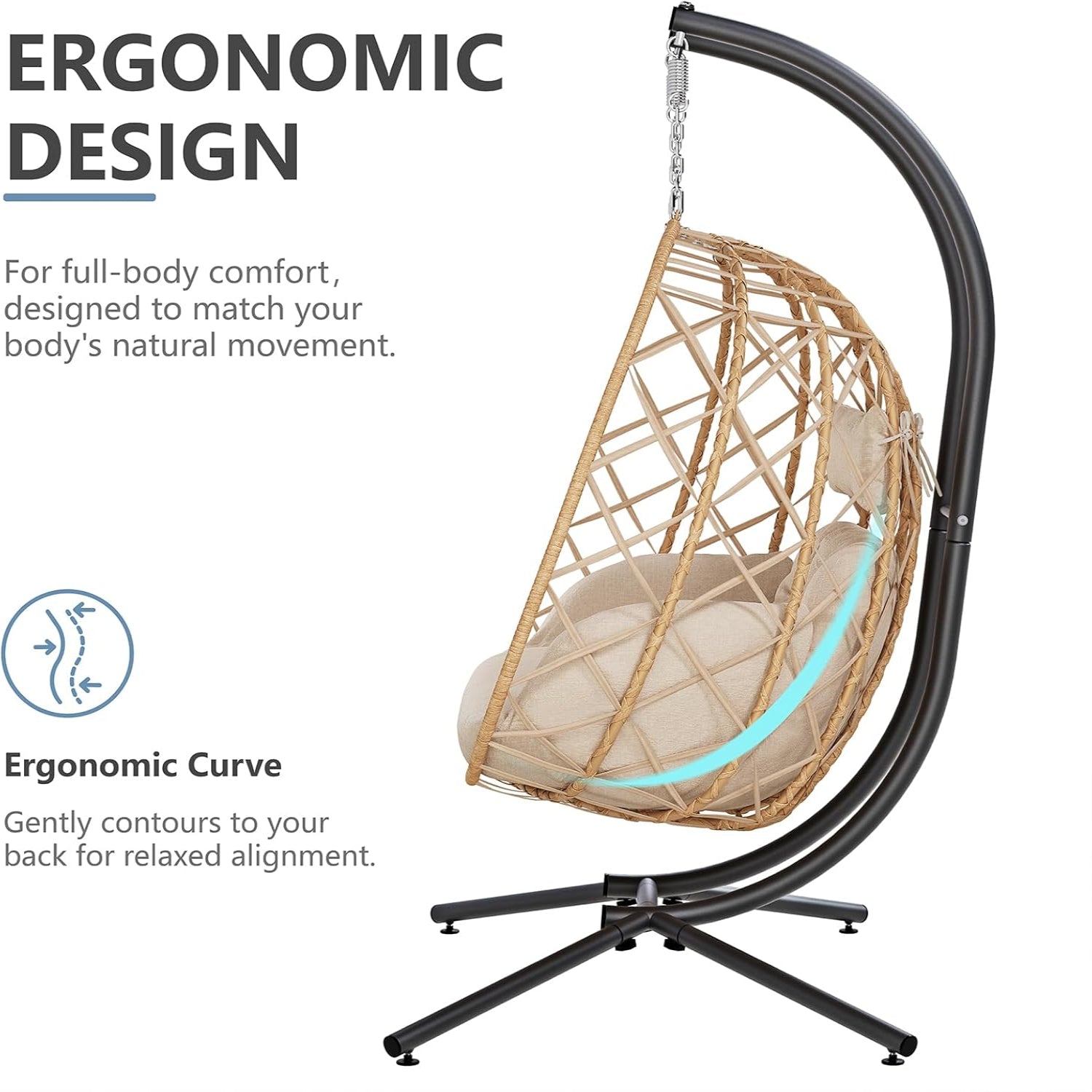 SWITTE double egg swing chair with stand, outdoor and indoor hammock for two people, featuring a cozy, stylish design.