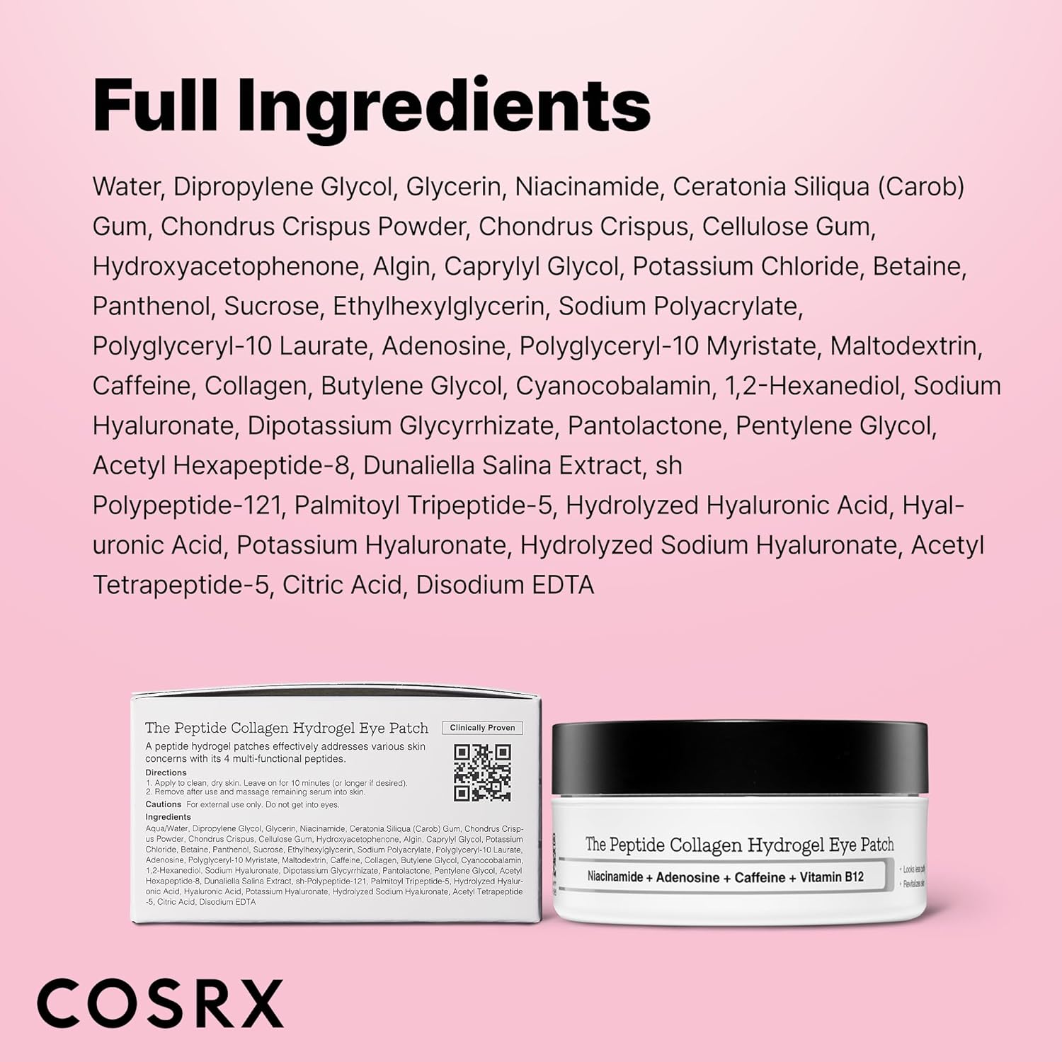 COSRX Pink Peptides Collagen Hydrogel Eye Patch for Puffy Eyes and Dark Circles