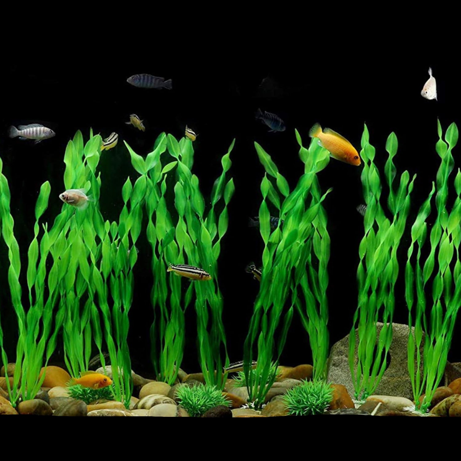 MyLifeUNIT artificial seaweed water plant for aquariums, realistic plastic fish tank plant with leafy green appearance