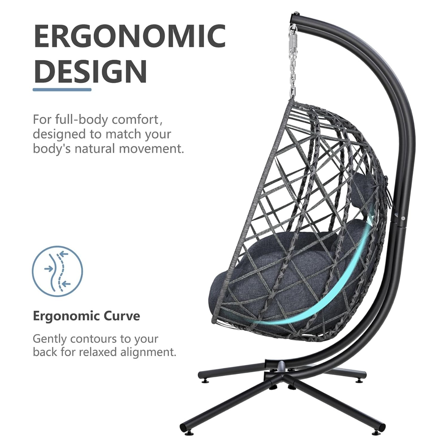 SWITTE double egg swing chair with stand, outdoor and indoor 2-person seating, featuring cozy cushions and sturdy frame.