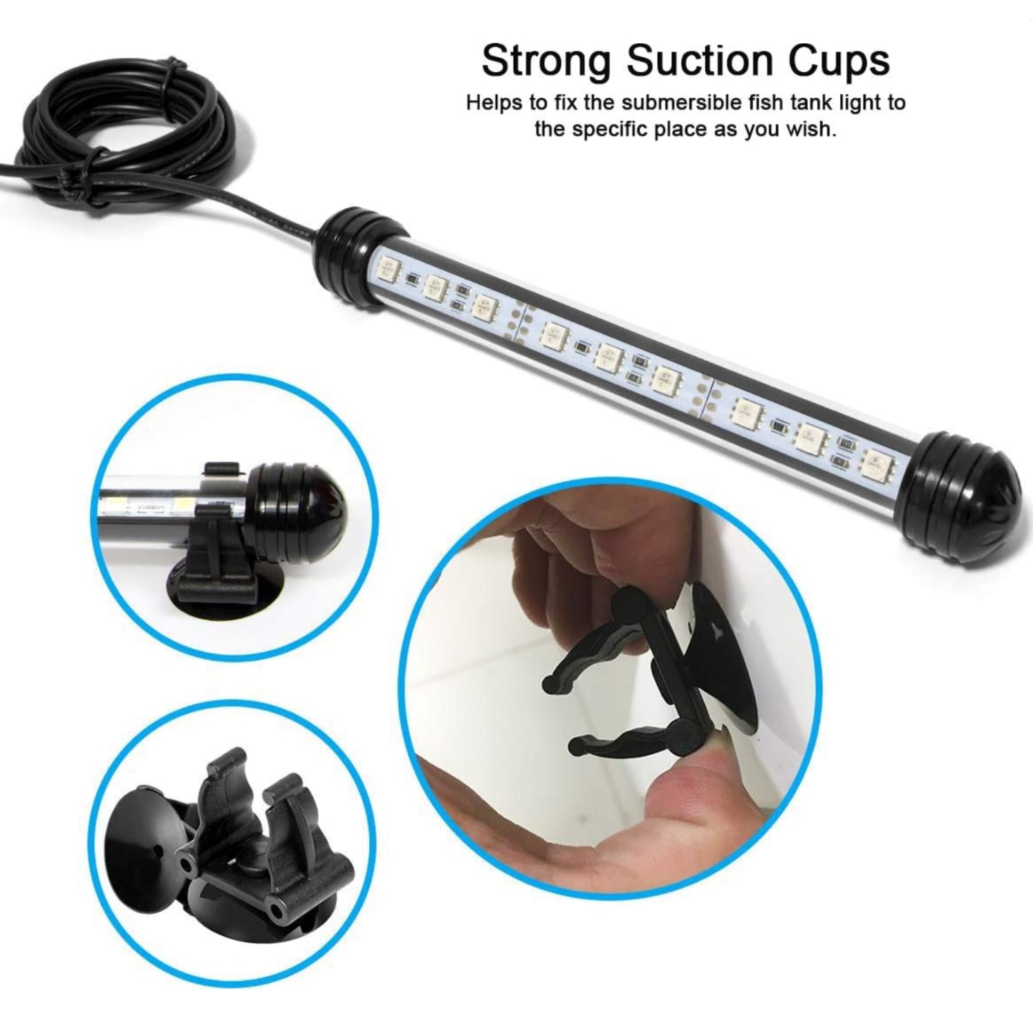 MQ 8-inch submersible LED aquarium light with color-changing feature, 1.2W for fish tanks and aquatic environments.