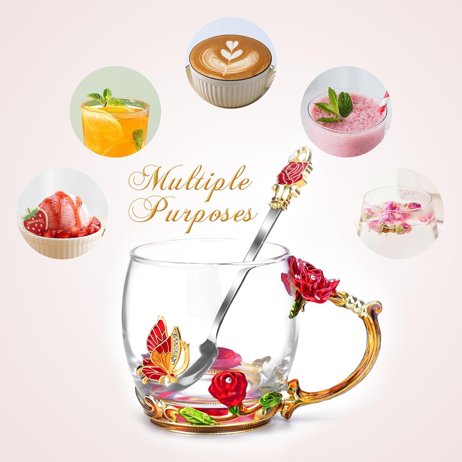 OEAGO glass coffee mug with "Gifts for Mom" and floral enamel design, perfect for Mother's Day or Valentine’s Day gifts.