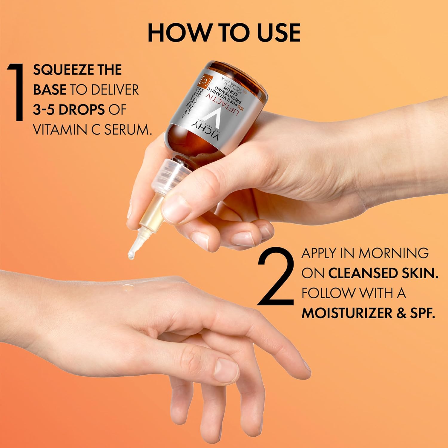 Elefair Vichy LiftActiv Vitamin C Serum for face, brightening serum with pure vitamin C in sleek bottle.