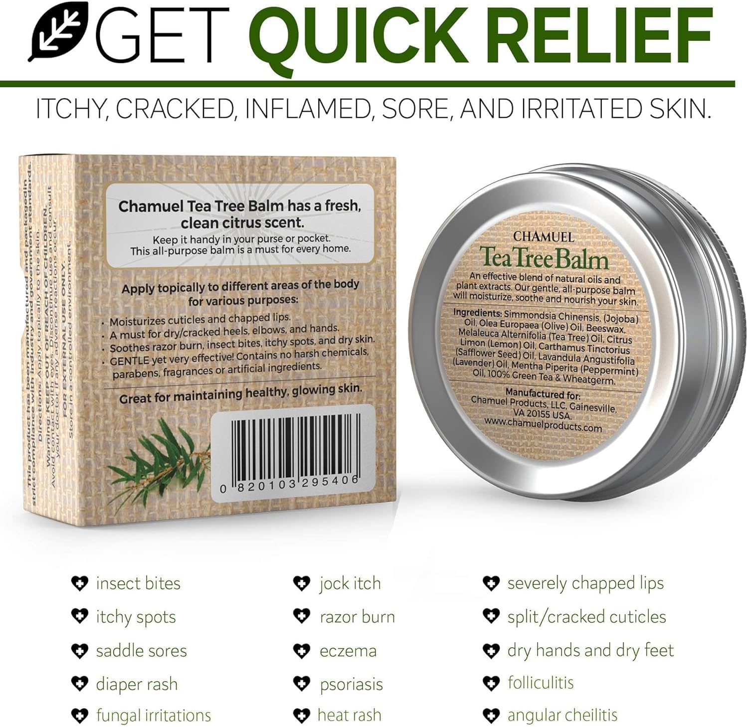 Tea Tree Oil Balm, Itchy Skin Relief for Soothing Rashes, Jock Itch
