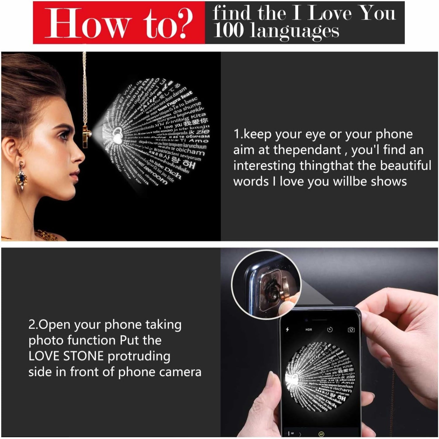 ADDWel Preserved Real Rose with I Love You Necklace in 100 Languages, Eternal Red Rose