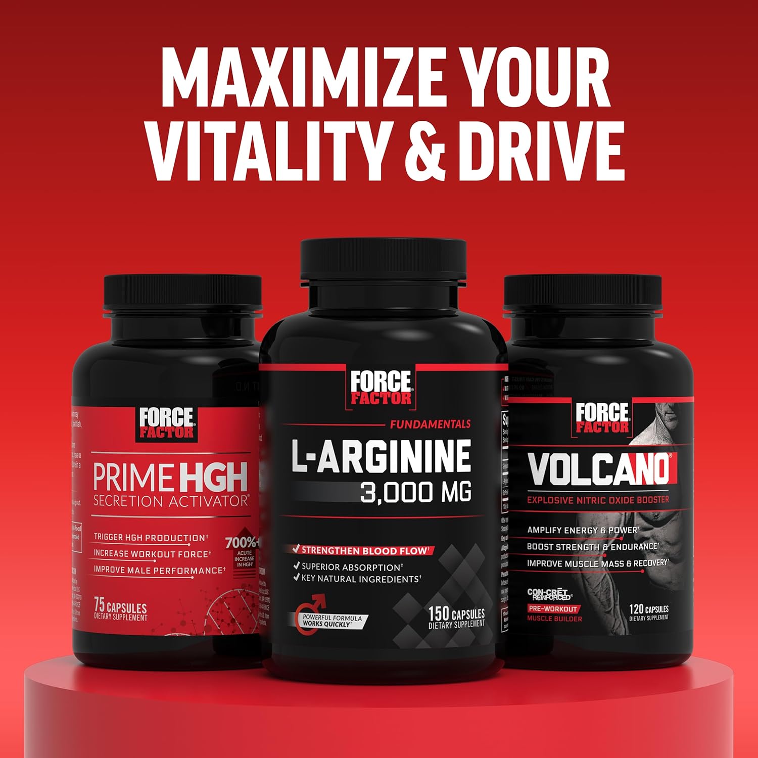 Force Factor Test X180 testosterone support supplement bottle with KSM-66 extract, featuring label and capsules on a white background.