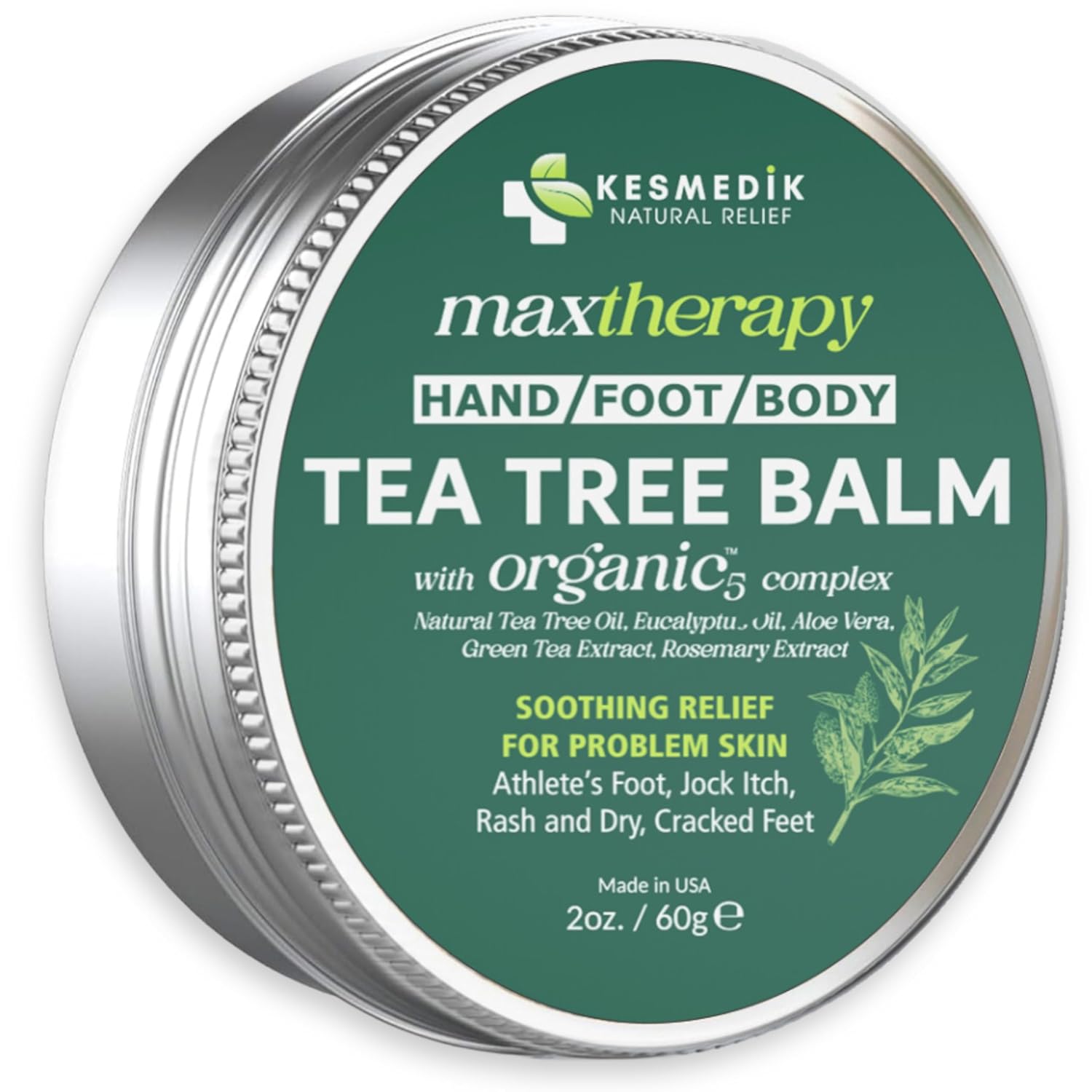 Tea Tree Oil Balm for Skin, Soothes Itching, Rashes & Dry Skin, Antifungal