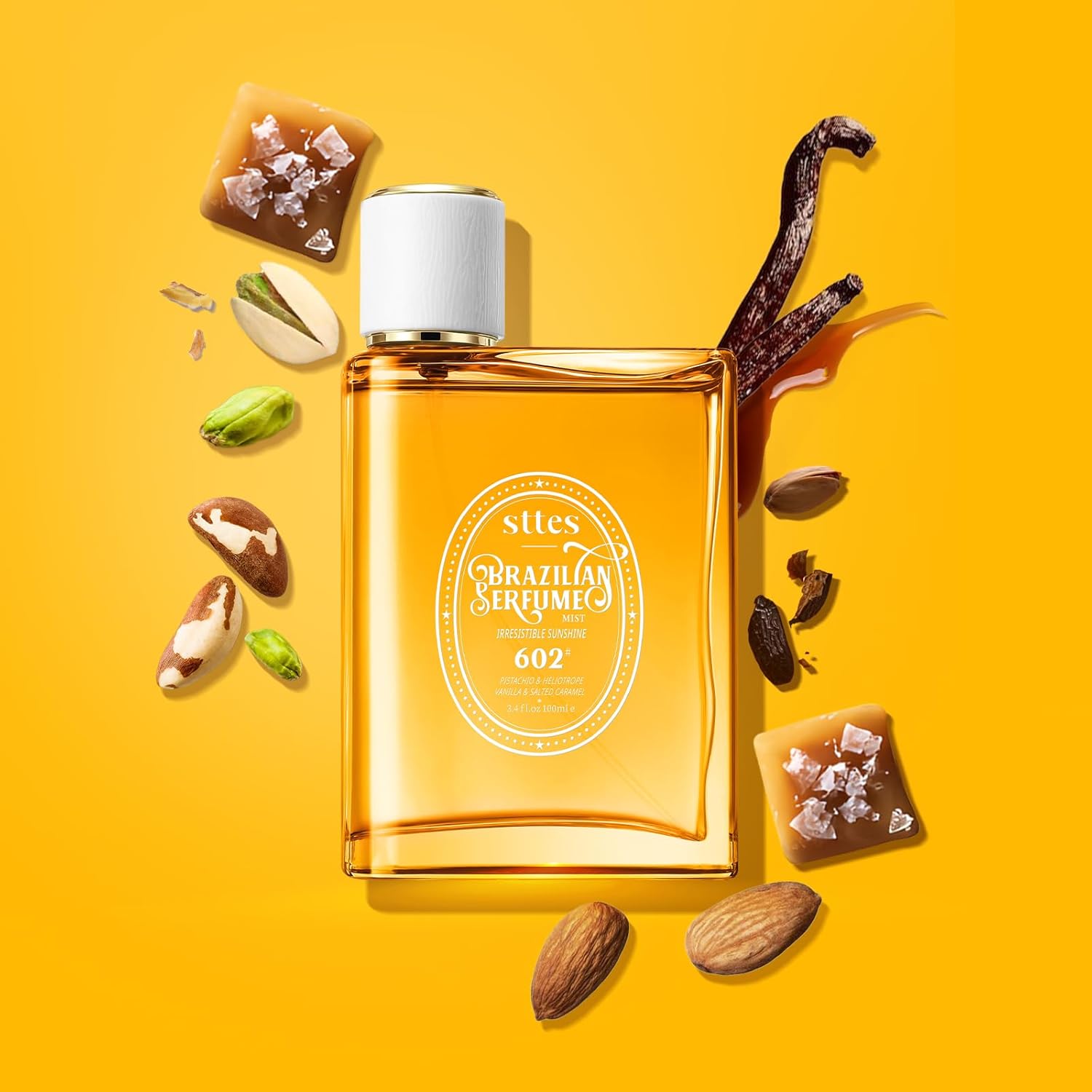 Sttes Perfume 602# Irresistible Sunshine for Women featuring pistachio, vanilla, and salted caramel scent notes.