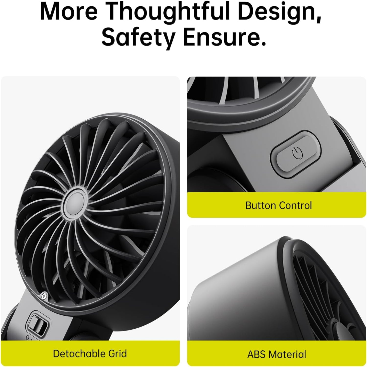 JISULIFE Handheld Fan Life7 with high-power motor and LED display, showing a sleek black portable fan in a close-up view.