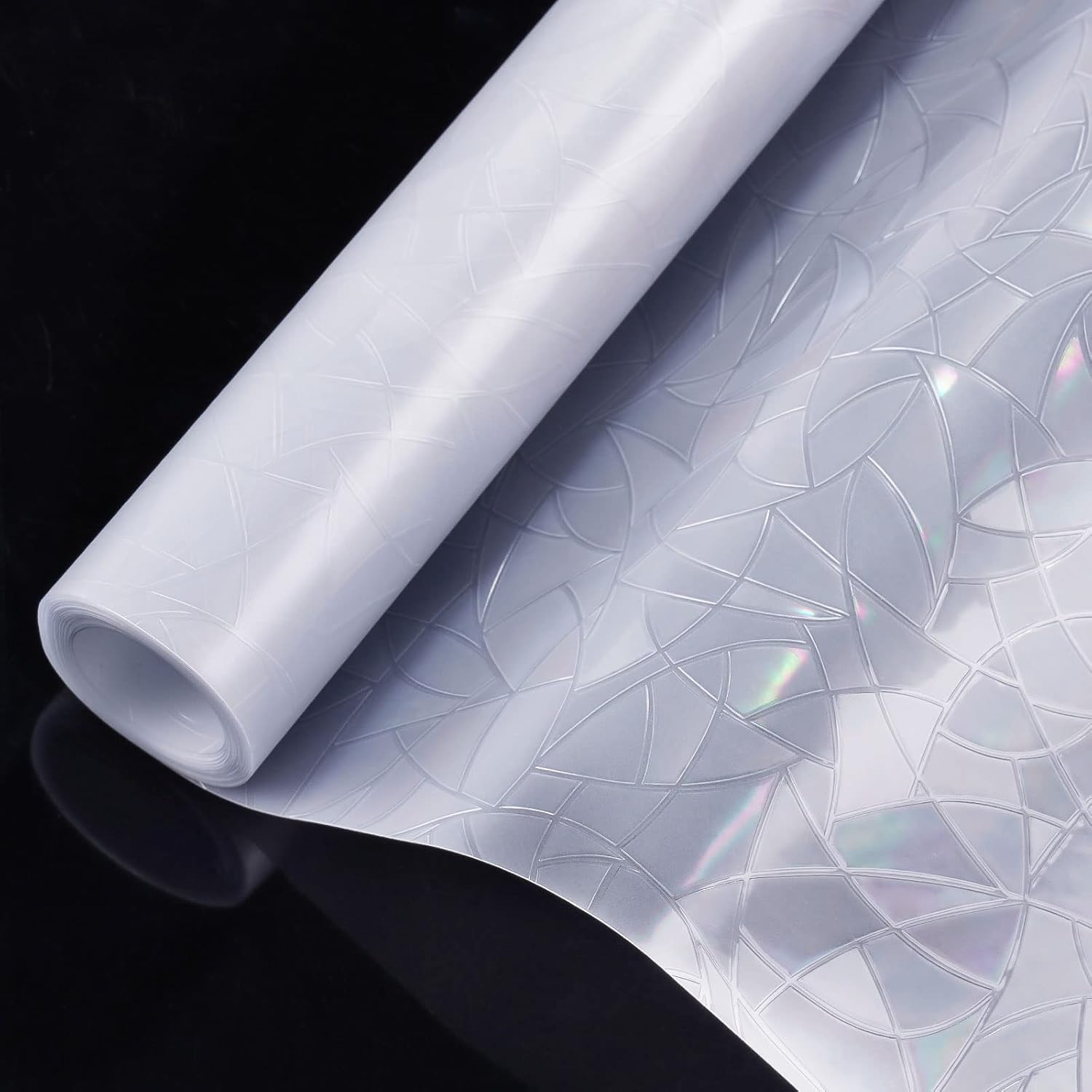 rabbitgoo rainbow window privacy film with decorative, colorful design applied to clear glass for privacy and style.