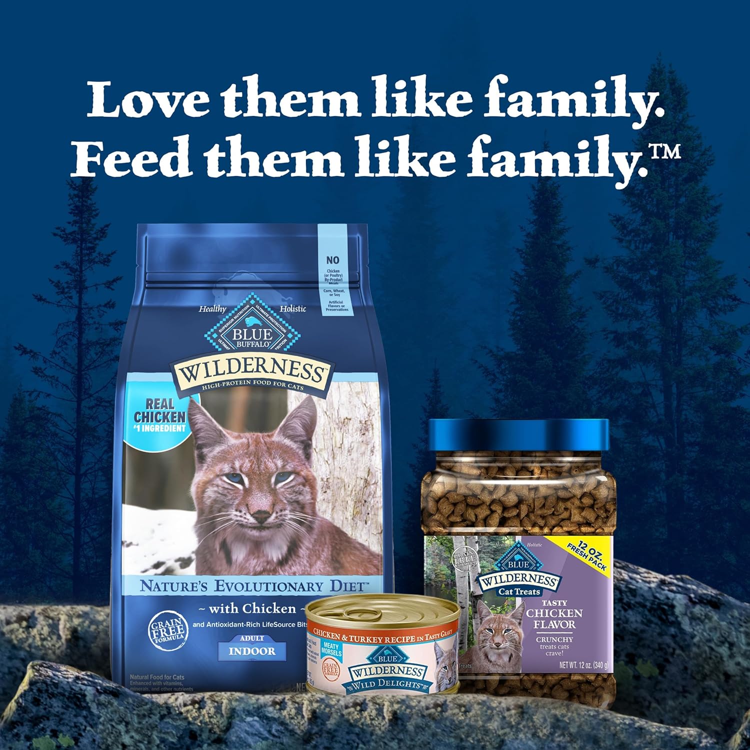 Blue Wilderness Blue Buffalo high-protein, grain-free dog food bag featuring blue and natural-themed packaging.