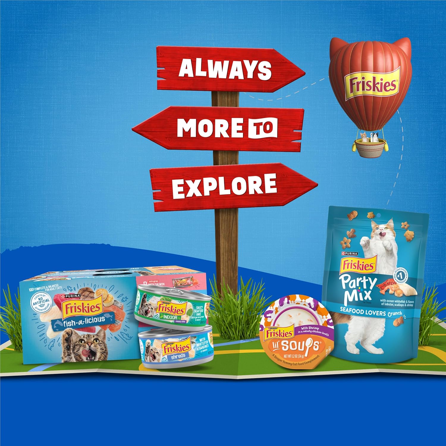 Bag of Friskies Dry Cat Food Seafood Sensations with salmon and tuna, featuring colorful packaging and images of fish for cats.