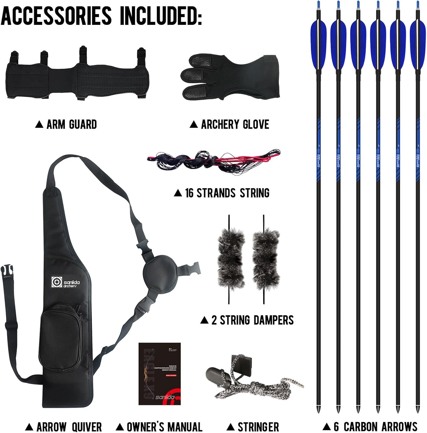 Sanlida Eagle X9 New 58" RTH Standard Recurve Bow and Arrow Set