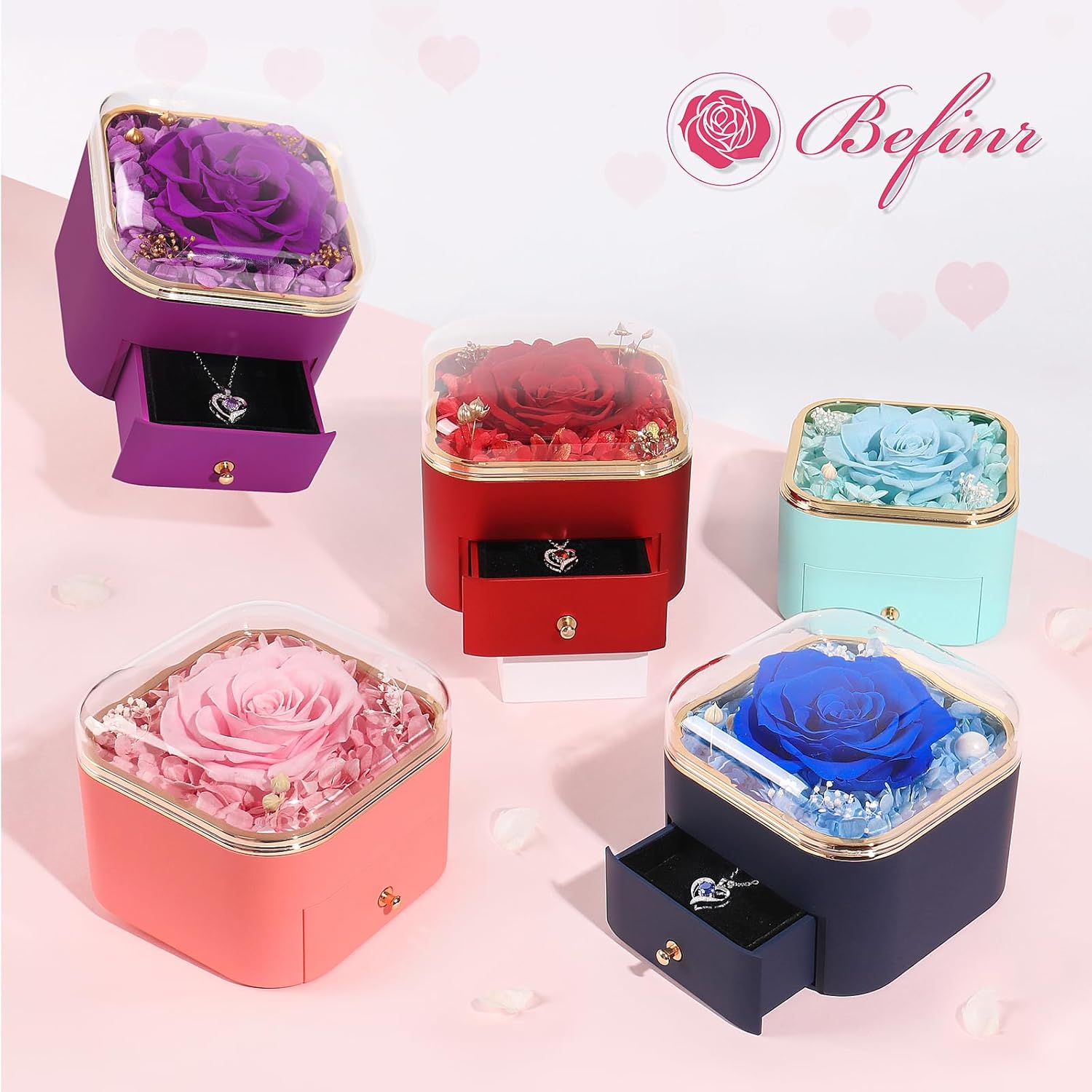 Beferr Gifts for Mom Preserved Real Rose with Necklace Eternal Roses Fresh Flowers for Delivery Prime Birthday Anniversary Purple Gifts for Women Mothers Grandma Wife Daughter Girlfriend Sister