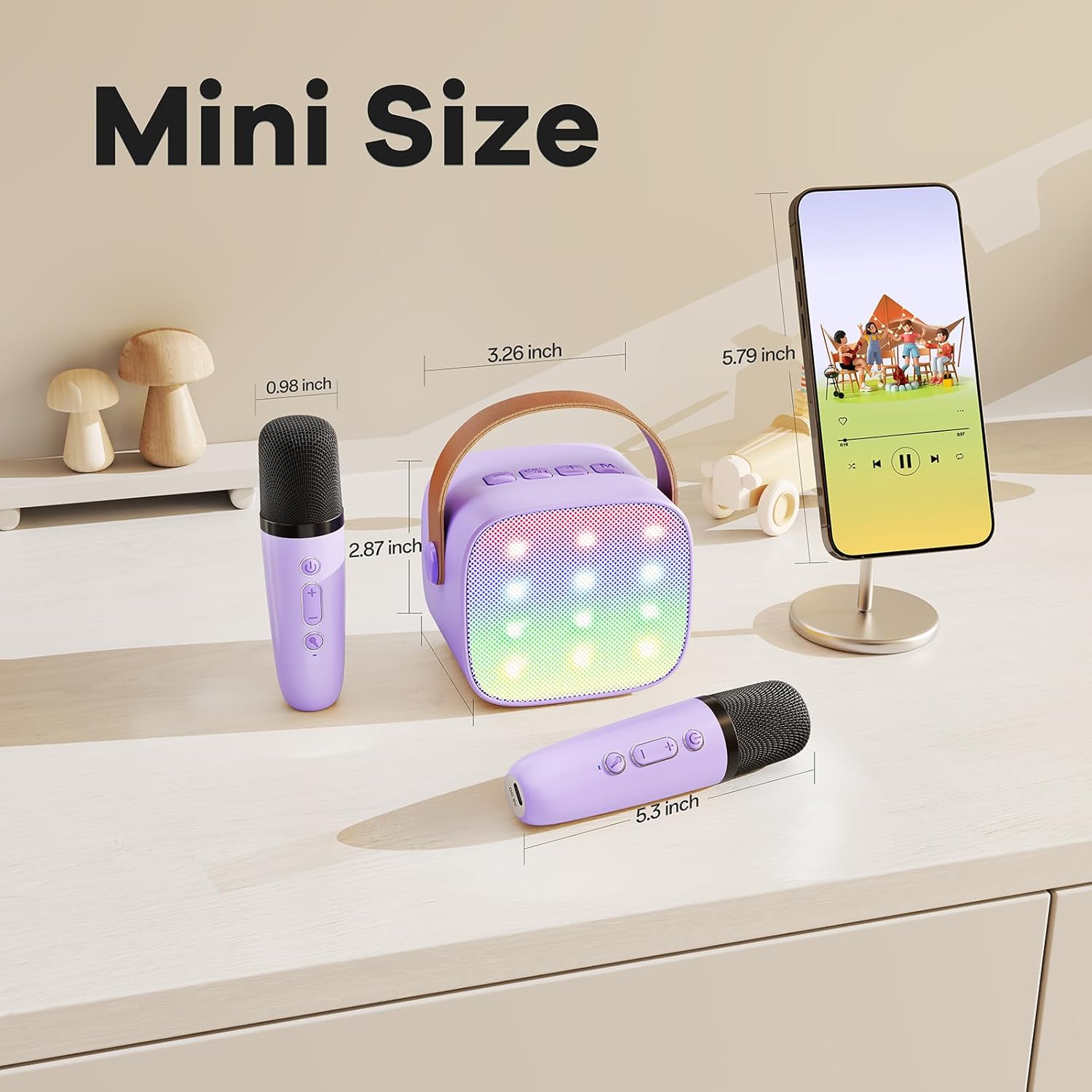 Karaoke Machine for Kids, Portable Mini Speaker with 2 Wireless Microphones