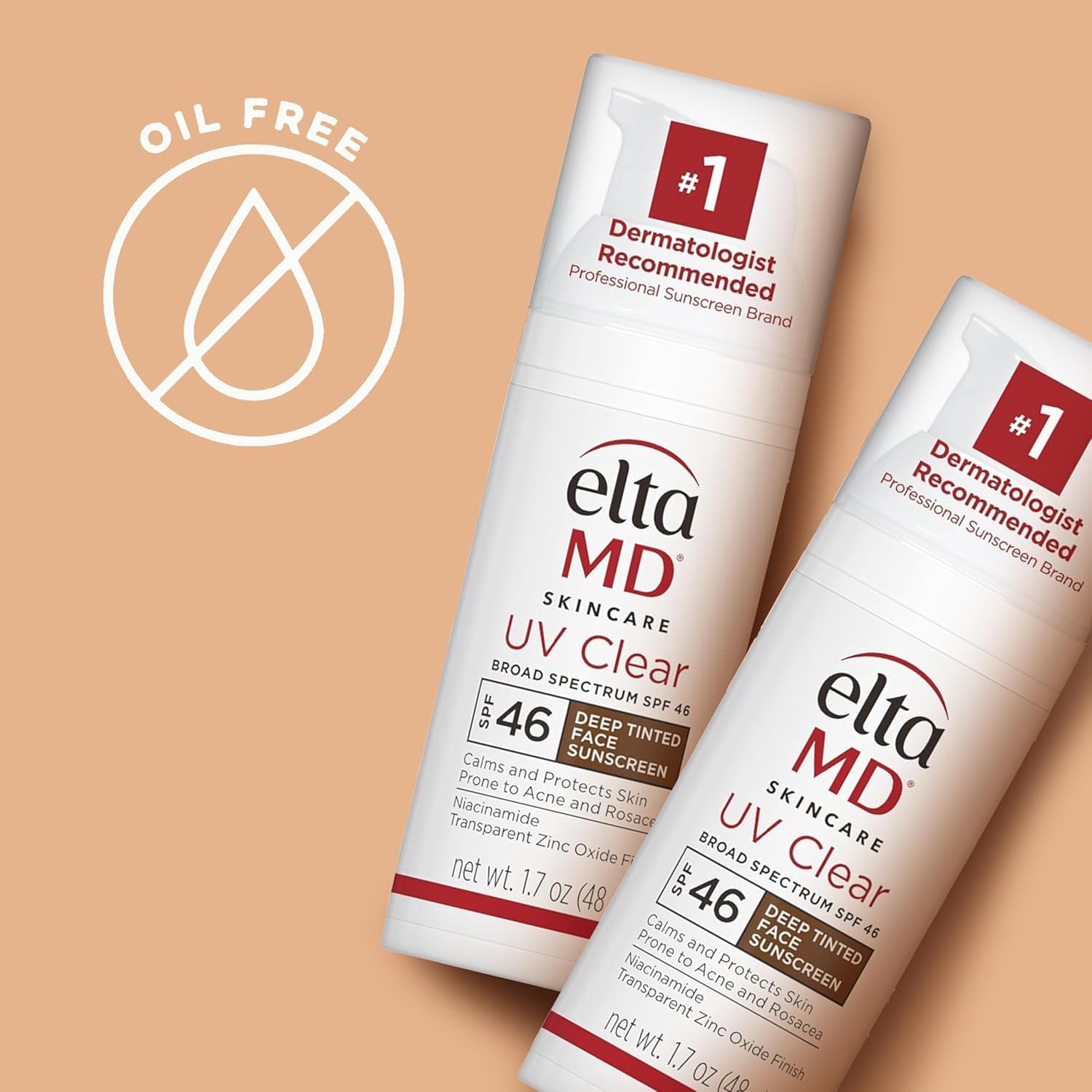 Elefair EltaMD UV Clear SPF 46 sunscreen tube with zinc oxide, oil-free, dermatologist-recommended face sunscreen.