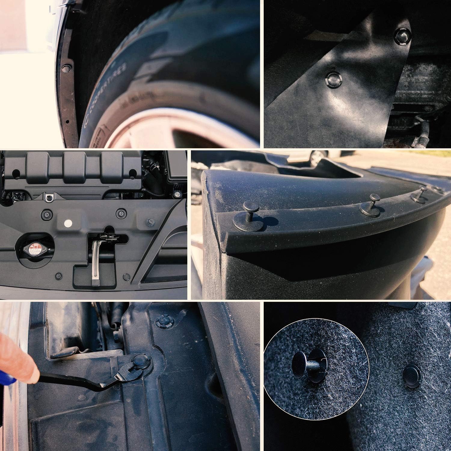 Set of GOOACC 240 plastic bumper retainer clips and rivets for car panel fasteners, shown in a variety of sizes and shapes.